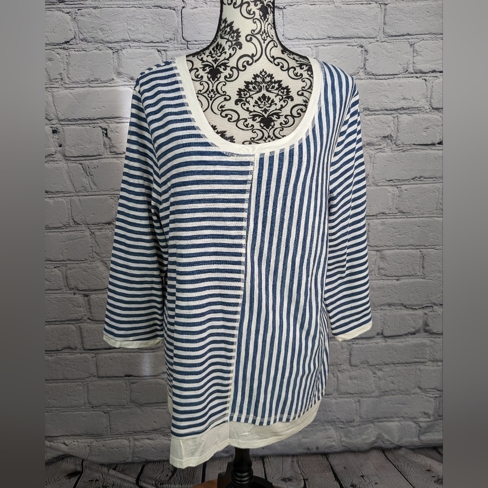 Weekend Womens Long Sleeve Stretch Knit Popover Top Size 1x Striped Print B08a